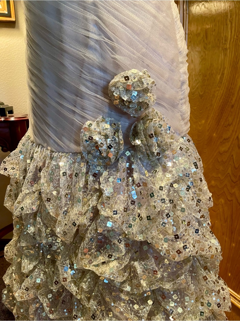 Jovani One-Shoulder Gold Ruffle Gown - Picture 3 of 6